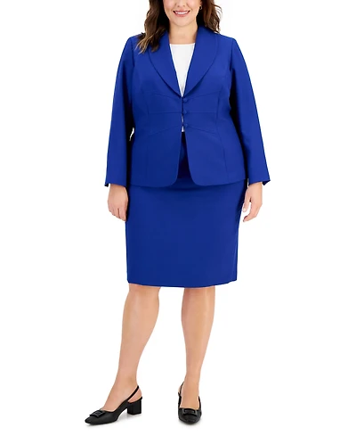 Le Suit Plus Size Seamed Crepe Jacket Slim Skirt Suit Set