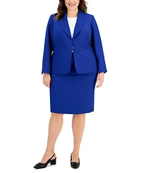 Le Suit Plus Size Seamed Crepe Jacket Slim Skirt Suit Set
