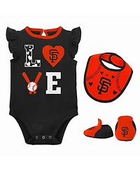 Newborn and Infant Boys Girls Black Orange San Francisco Giants Three-Piece Love of Baseball Bib, Bodysuit Booties Set