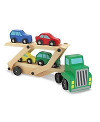 Melissa & Doug Car Carrier Truck and Cars Wooden Toy Set With 1 Truck and 4 Cars