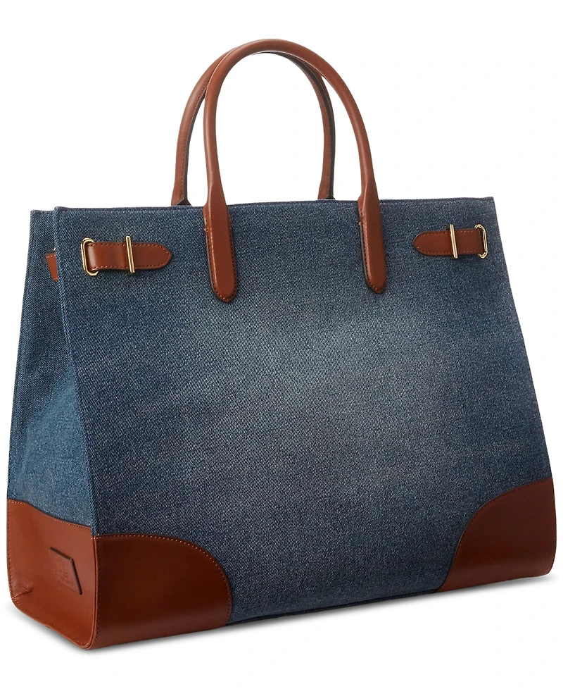 Lauren Ralph Lauren Devyn Denim with Leather Trim Extra-Large Tote Bag