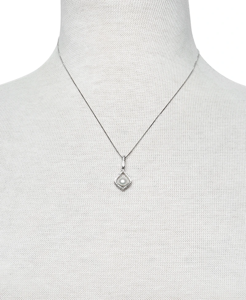 Belle de Mer Cultured Freshwater Pearl (7mm) & Cubic Zirconia 18" Pendant Necklace in Sterling Silver