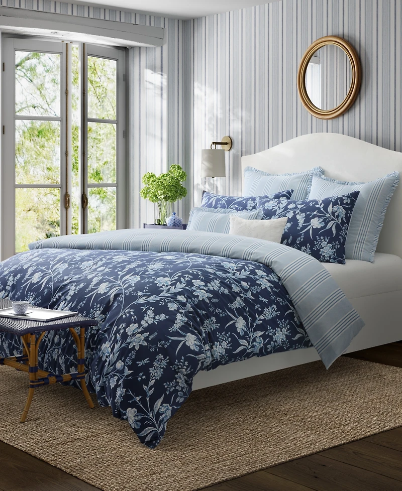 Laura Ashley Branch Toile Cotton Reversible 7 Piece Duvet Cover Set