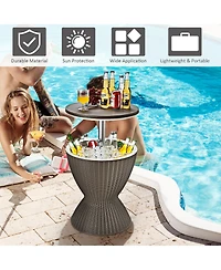 8 Gallon 3 in 1 Patio Rattan Cooler Bar Table Adjust Ice Bucket
