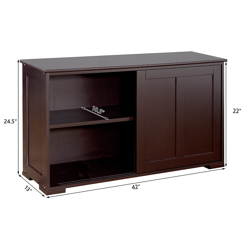 Costway Kitchen Storage Cabinet Sideboard Buffet Cupboard Wood Sliding Door Pantry Brown