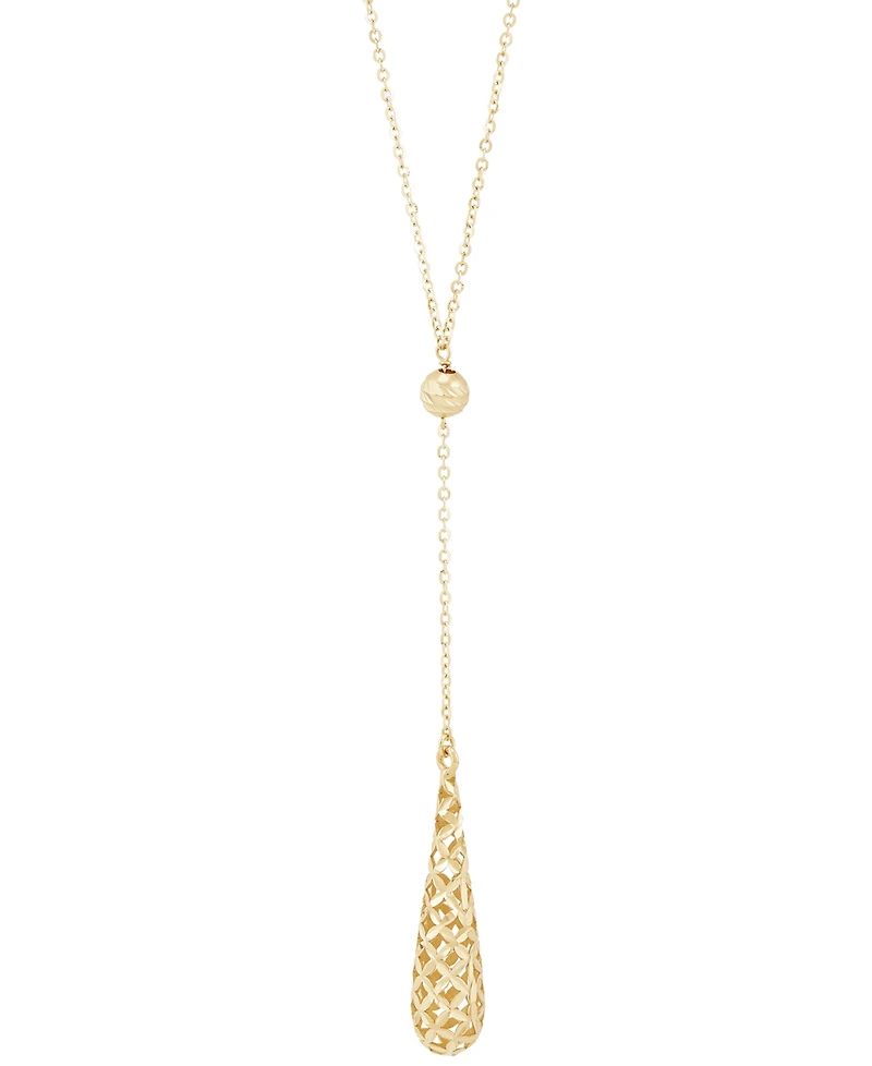 Italian Gold Lattice Teardrop 18" Lariat Necklace in 10k Gold
