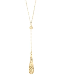 Italian Gold Lattice Teardrop 18" Lariat Necklace in 10k Gold