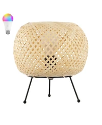 Palma 10.75" Bohemian Rustic Iron, Rattan Led Mini Table Lamp with Smart Bulb