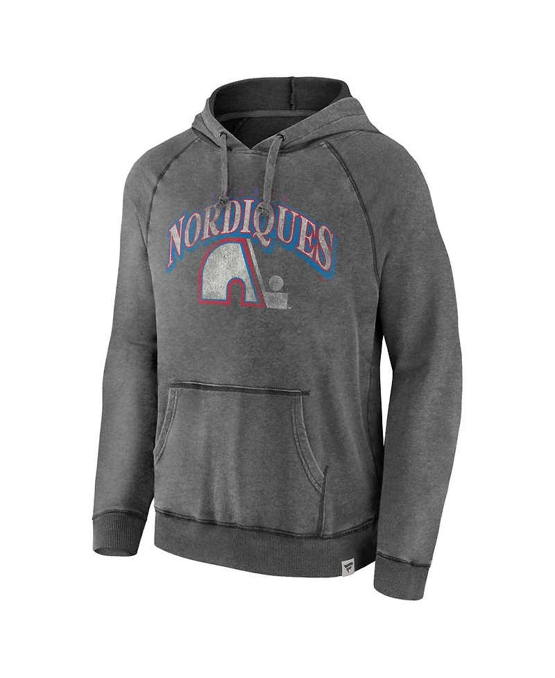 Men's Fanatics Gray Quebec Nordiques Heritage Broken Ice Washed Raglan Pullover Hoodie