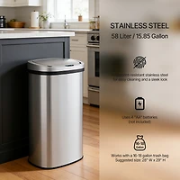 15.85 Gal./60 Liter Stainless Steel Oval Motion Sensor Trash Can for Kitchen