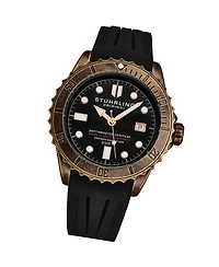 Stuhrling Men s Depthmaster Heritage 1003 44mm Swiss Automatic Diver Watch, Copper-Tone Bezel, Exhibition Caseback, Silicone Strap