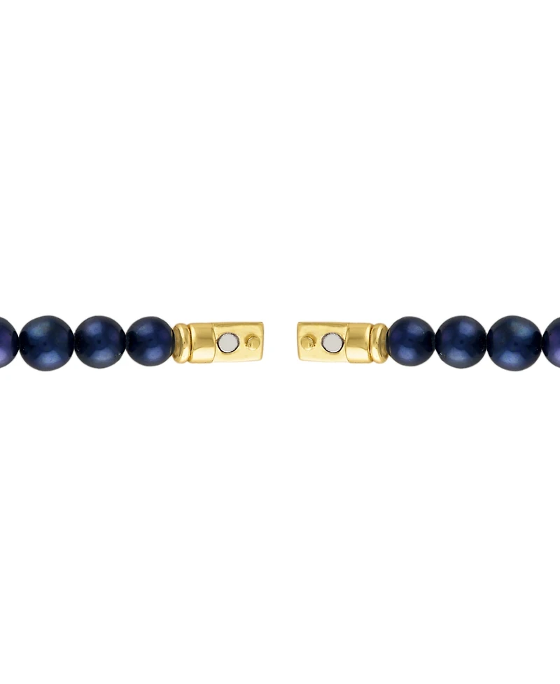 Bulova Men's Marine Star Blue Freshwater Pearl (8mm) & Diamond (1/5 ct. t.w.) Beaded Bracelet in 14k Gold-Plated Sterling Silver