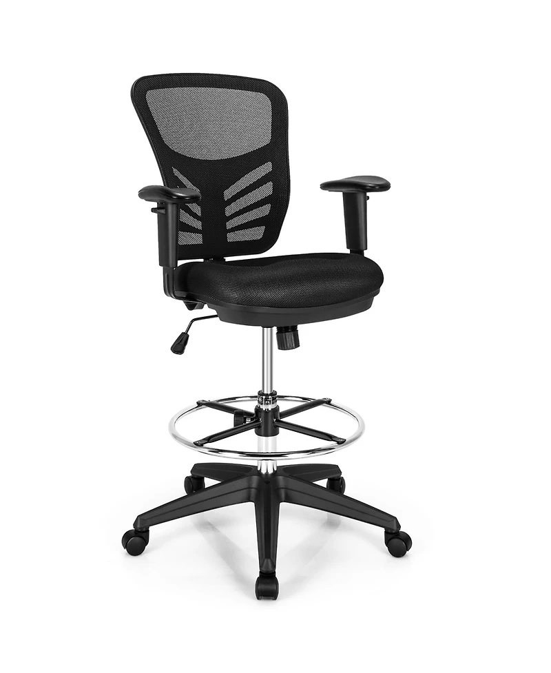Mesh Drafting Chair Office Chair w/Adjustable Armrests & Foot-Ring