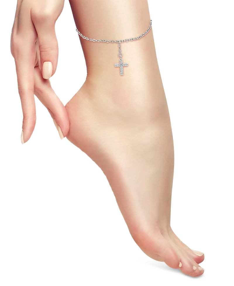 Giani Bernini Cubic Zirconia Dangle Cross Ankle Bracelet in Sterling Silver, Created for Macy's