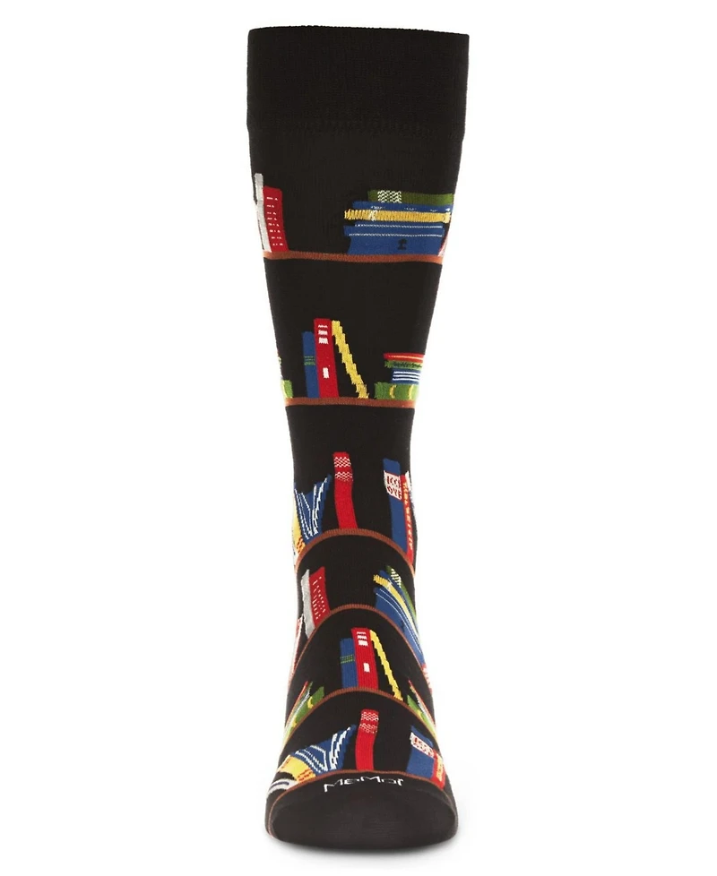 MeMoi Men's Bookshelf Bibliophile Rayon from Bamboo Novelty Crew Socks
