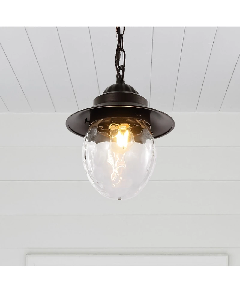Manteo 8.25" 1-Light Farmhouse Industrial Iron, Glass Outdoor Led Pendant