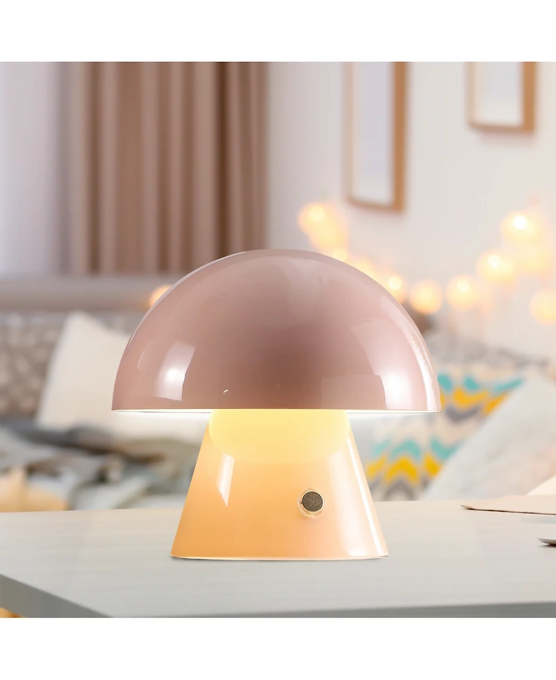 Porcini 7" Contemporary Bohemian Rechargeable, Cordless Iron Integrated Led Mushroom Table Lamp