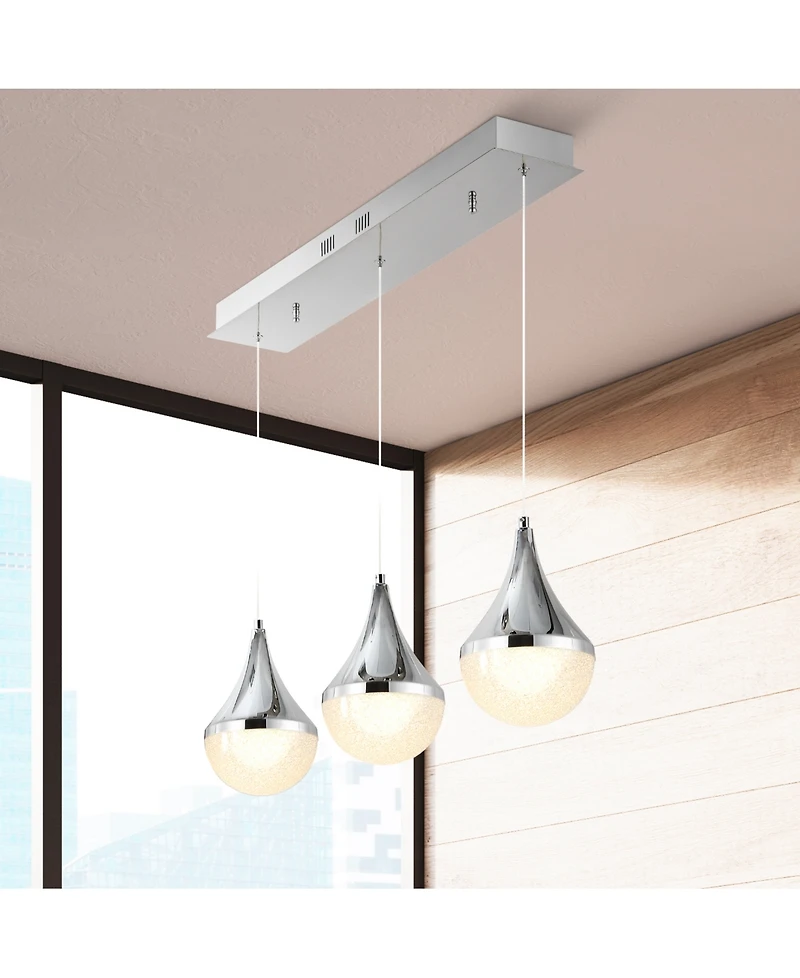 Elyse Teardrop 33" 3-Light Modern Mid-Century Iron, Acrylic Integrated Linear Led Pendant