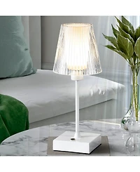 Oscar 12.5" Modern Industrial Rechargeable, Cordless Iron, Acrylic Integrated Led Table Lamp with Ribbed Shade