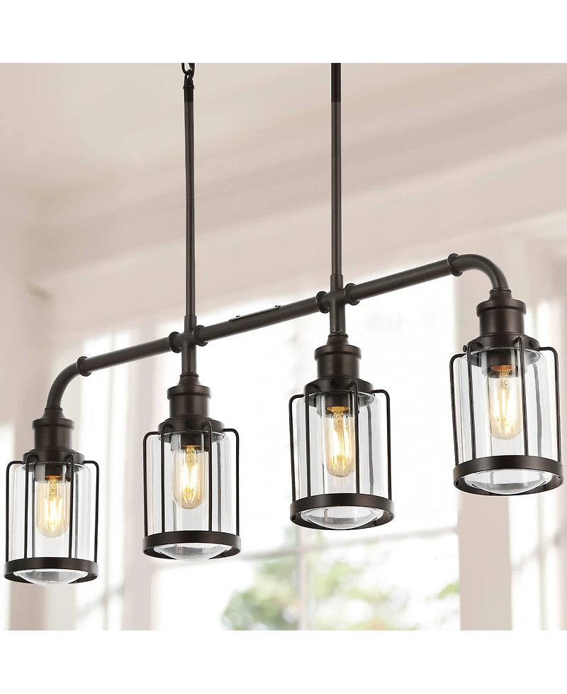Abbott 34" 4-Light Farmhouse Industrial Iron, Glass Linear Led Pendant