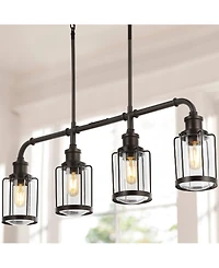 Abbott 34" 4-Light Farmhouse Industrial Iron, Glass Linear Led Pendant