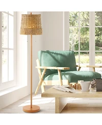 Ocata 61" 2-Light Coastal Bohemian Iron, Rattan Led Floor Lamp with Pull-Chain
