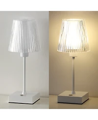 Oscar 12.5" Modern Industrial Rechargeable, Cordless Iron, Acrylic Integrated Led Table Lamp with Ribbed Shade