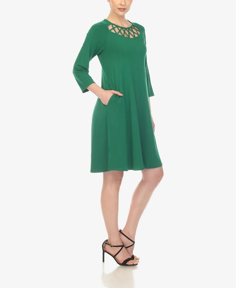 White Mark Women's Criss Cross Neckline Midi Dress