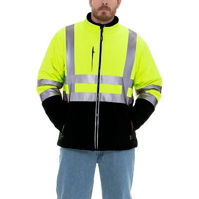 RefrigiWear Men's HiVis Insulated Softshell Jacket - High-Visibility, Warm Work Coat, Water-Repellent, Windproof, Reflective Safety Gear