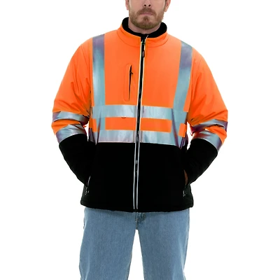 RefrigiWear Men's HiVis Insulated Softshell Jacket - High-Visibility, Warm Work Coat, Water-Repellent, Windproof, Reflective Safety Gear