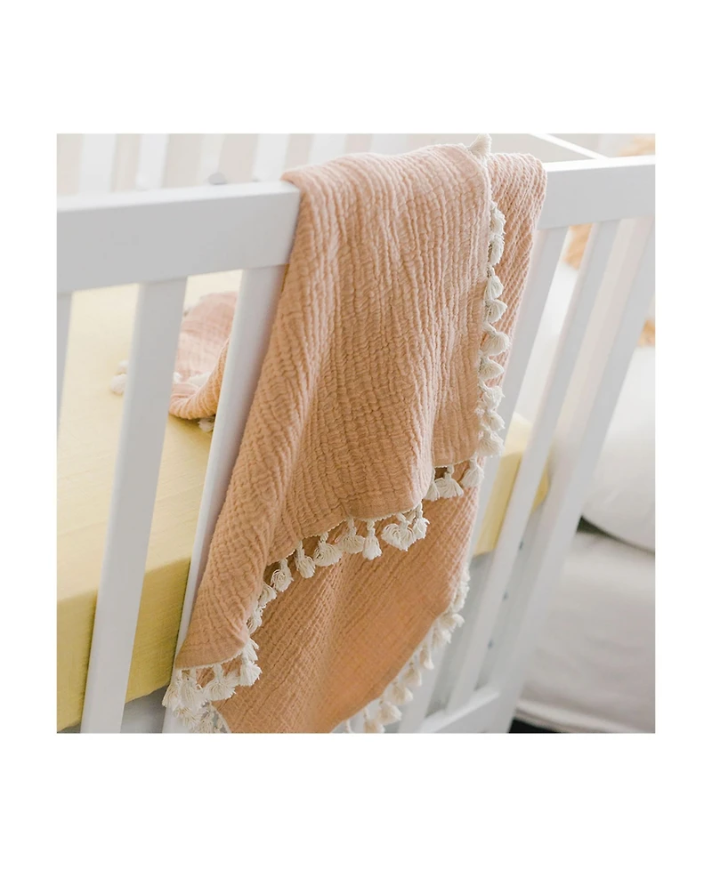 Crane Baby Baby Girls 6 Layer Muslin Tassel Blanket