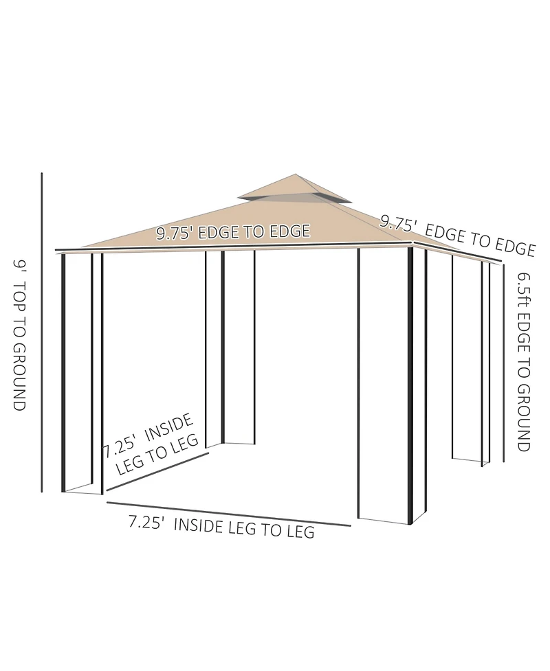 Outsunny 10'x10 Steel Fabric Canopy Square Gazebo Steel Fabric Outdoor