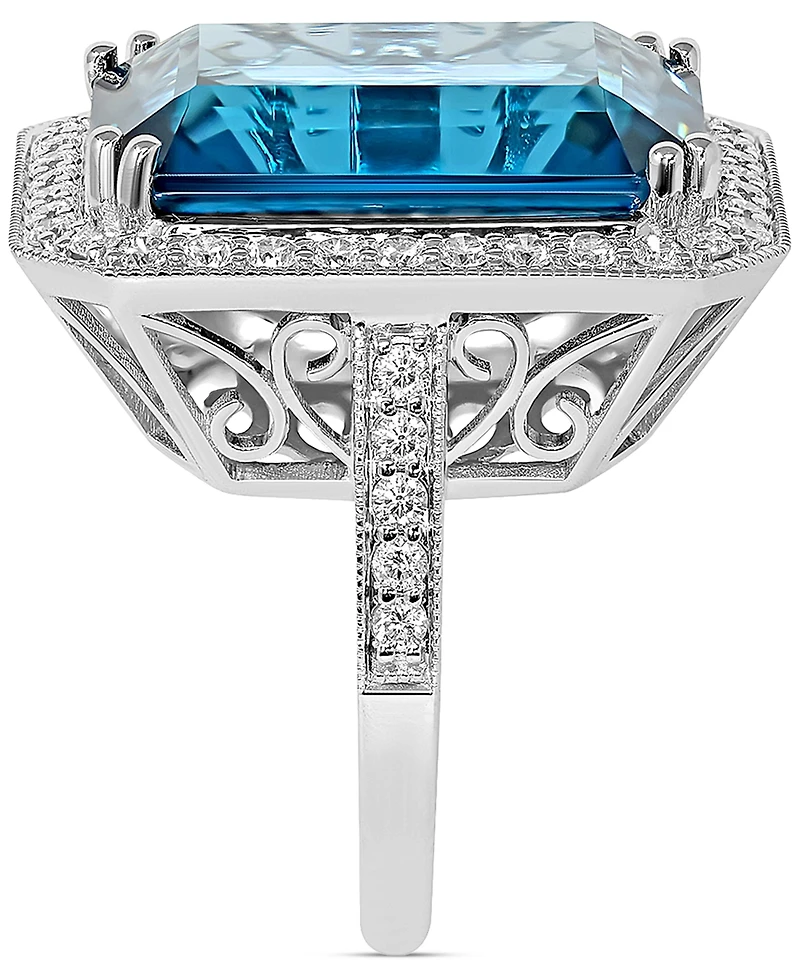 London Blue Topaz (24 ct. t.w.) & Diamond (7/8 ct. t.w.) Halo Statement Ring in 14k White Gold