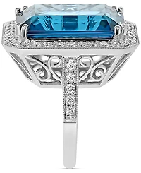 London Blue Topaz (24 ct. t.w.) & Diamond (7/8 ct. t.w.) Halo Statement Ring in 14k White Gold