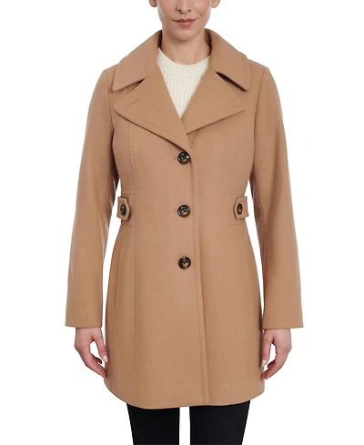 Anne Klein Petite Single-Breasted Notched-Collar Peacoat, Created for Macy's
