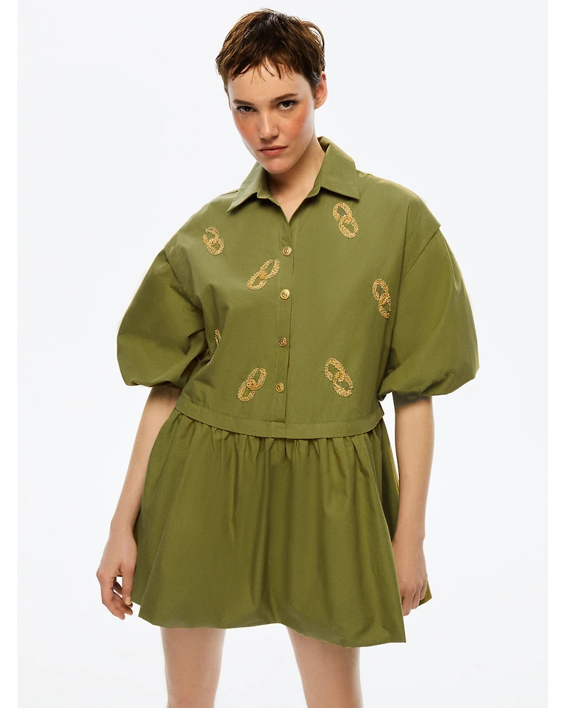 Nocturne Women's Embroidered Balloon Sleeve Dress