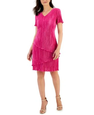 Connected Womens V Neck Tiered Short Sleeve Sheath Dress