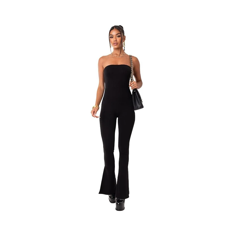 Edikted Women's Strapless Flared Jumpsuit With Slits