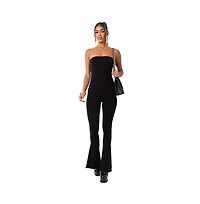 Edikted Women's Strapless Flared Jumpsuit With Slits