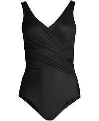 Lands' End Women's Plus Ddd-Cup SlenderSuit Tummy Control Chlorine Resistant Wrap One Piece Swimsuit