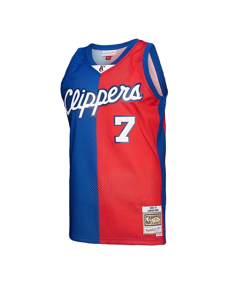 Men's Mitchell & Ness Lamar Odom Royal, Red La Clippers Hardwood Classics 2000-01 Split Swingman Jersey