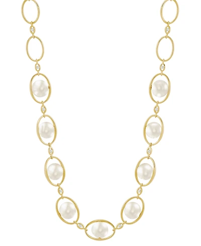 Cultured Freshwater Pearl (8-8-1/2mm) & White Topaz (1/2 ct. t.w.) 18" Statement Necklace in 14k Yellow Gold-Plated Sterling Silver