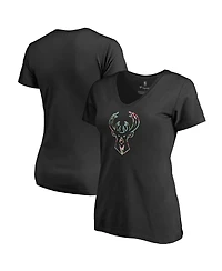 Women's Fanatics Black Milwaukee Bucks Lovely V-Neck T-shirt