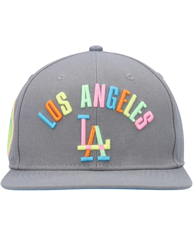 Men's Pro Standard Gray Los Angeles Dodgers Washed Neon Snapback Hat
