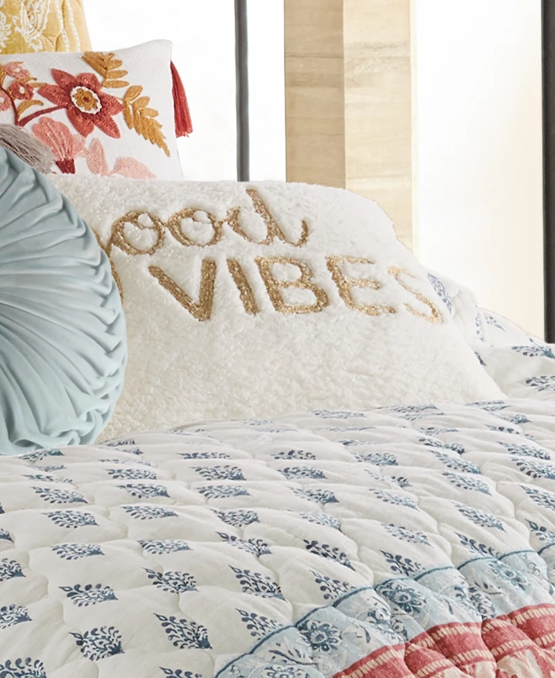 Levtex Tamiya Good Vibes Embroidered Decorative Pillow, 14" x 18"
