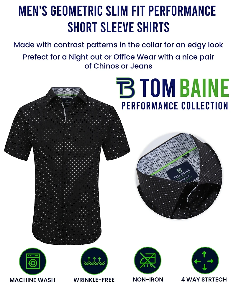 Tom Baine Men's Slim Fit Short Sleeve Performance Stretch Button Down Dress Shirt