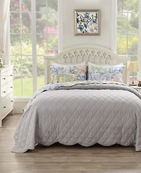 Greenland Home Fashions Emma Traditional Floral Print 3 Piece Quilt Set