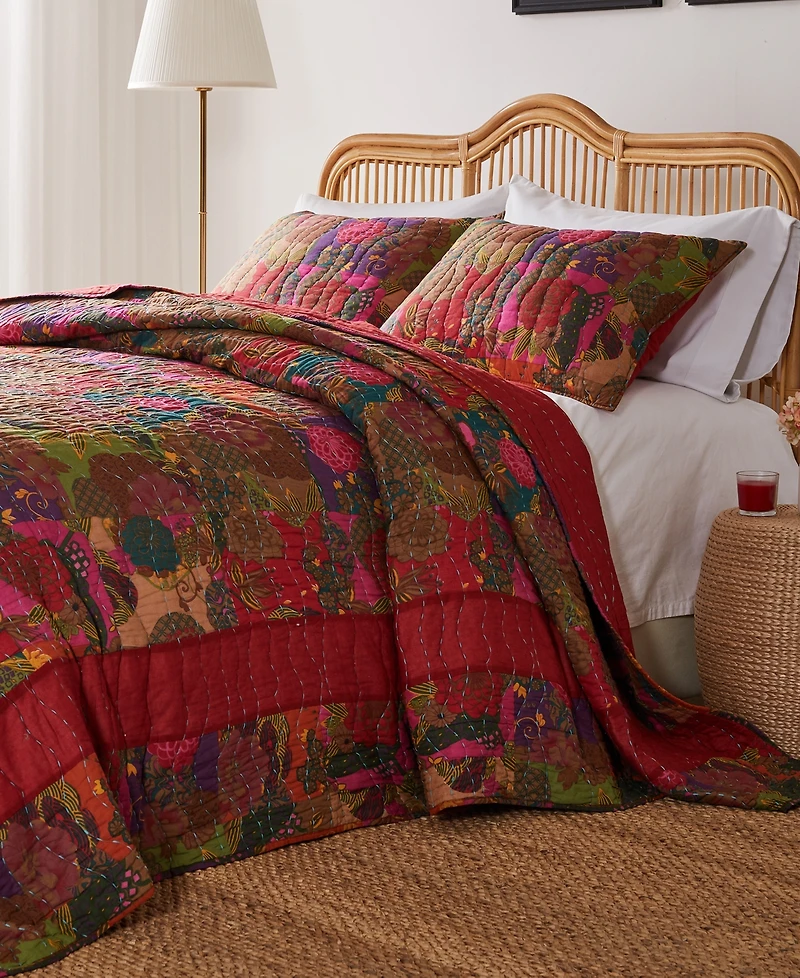 Greenland Home Fashions Jewel Kantha Quilted 3 Piece Bedspread Set, Queen