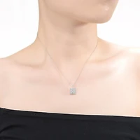 White Gold Plated with Princess Cut Cubic Zirconia Solitaire Double Halo Cluster Pendant Necklace