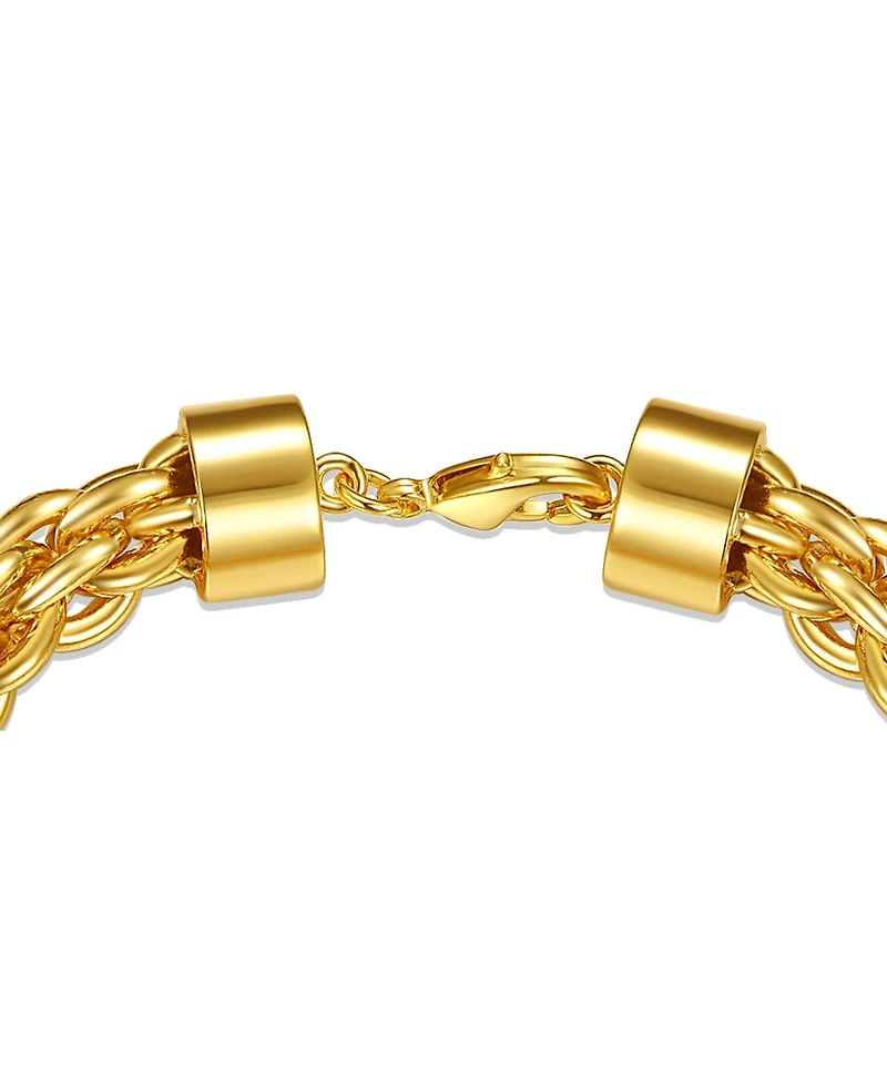 14k Yellow Gold Plated with Cubic Zirconia Triple Circle Round Woven Braided Link Chain Bracelet
